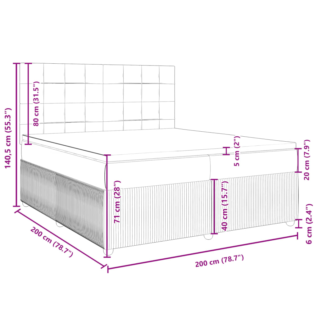 vidaXL Sommier à lattes de lit avec matelas Rose 200x200 cm Velours