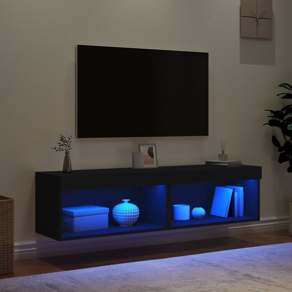 vidaXL Meubles TV avec lumières LED 2 pcs noir 60x30x30 cm