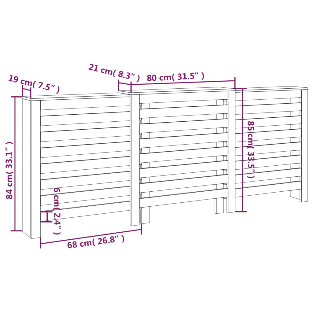 vidaXL Cache-radiateur 210x21x85 cm Bois massif de pin