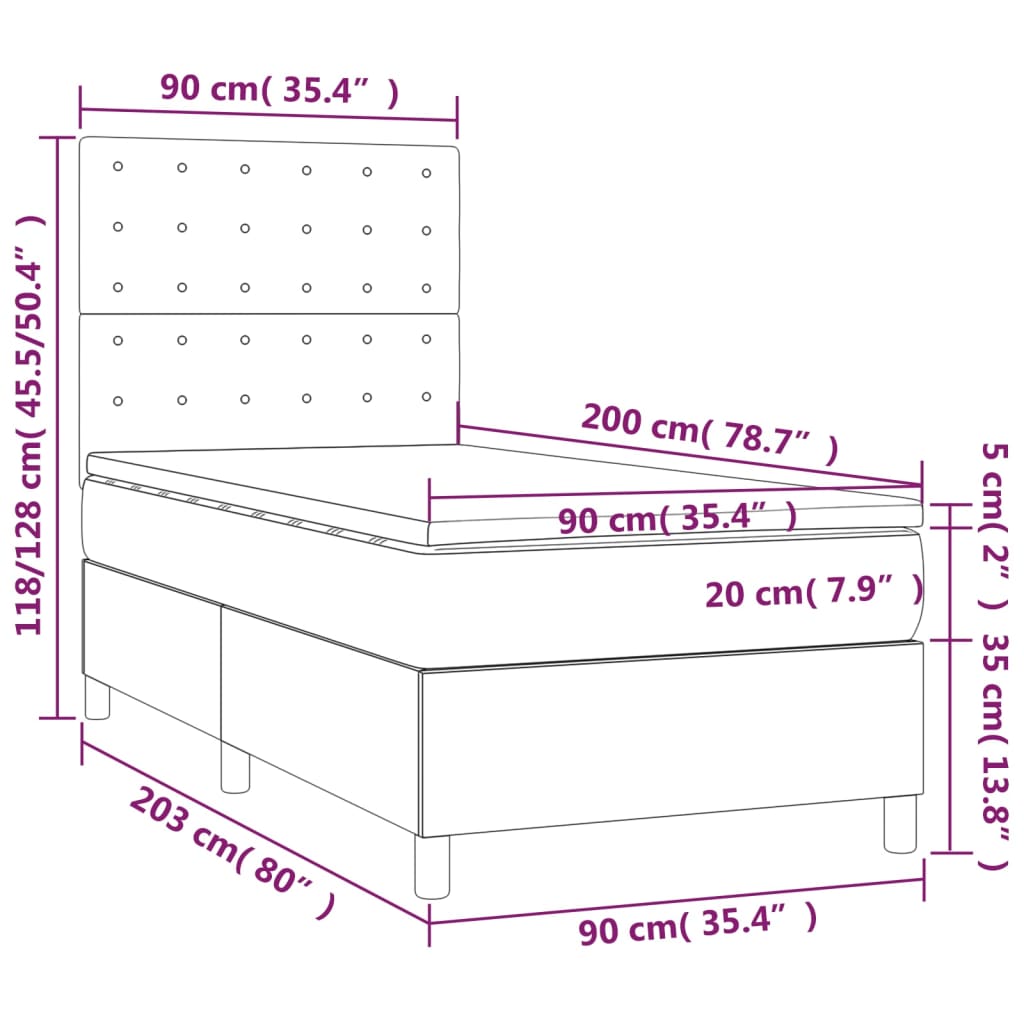 vidaXL Sommier à lattes de lit avec matelas Gris 90x200 cm Similicuir