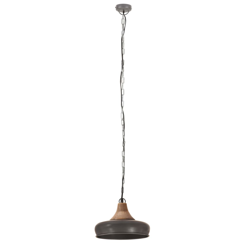 vidaXL Lampe suspendue industrielle Gris Fer et bois solide 26 cm E27