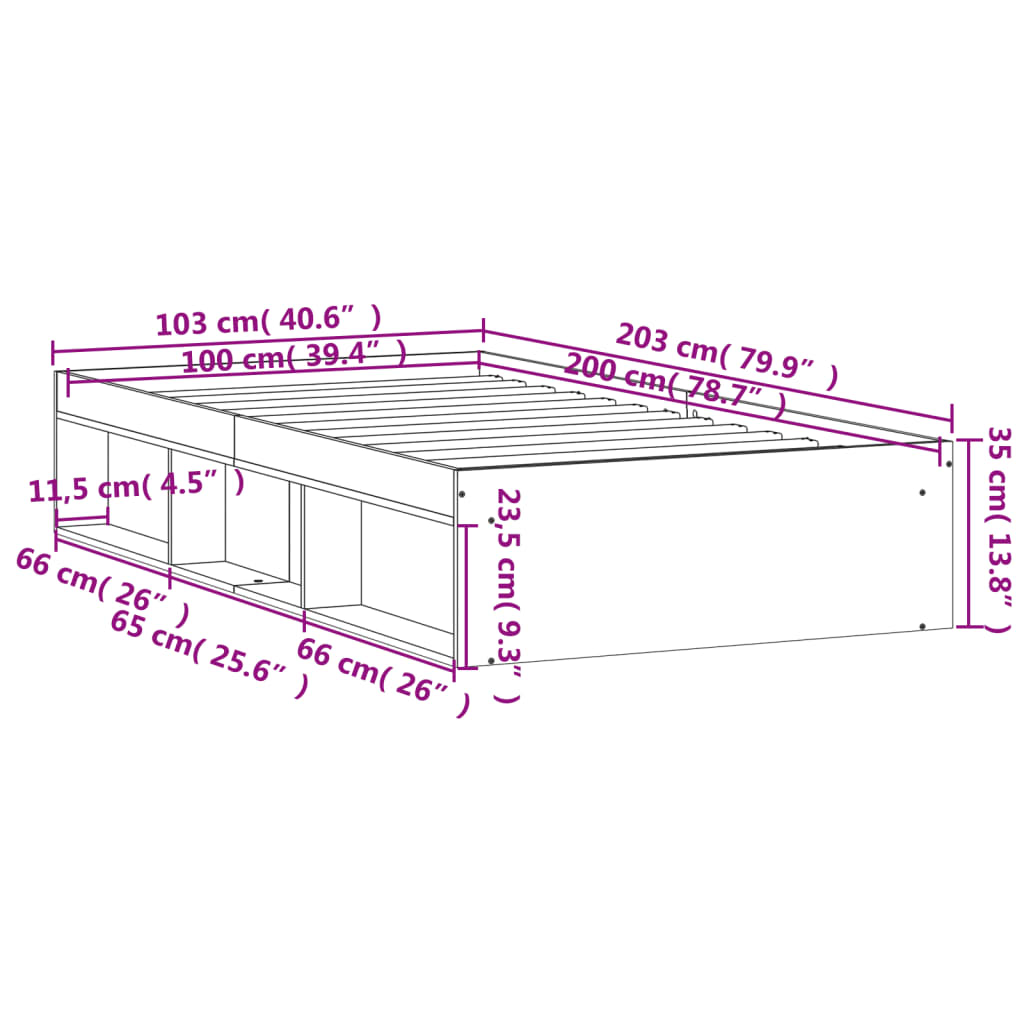 vidaXL Cadre de lit sans matelas noir 100x200 cm