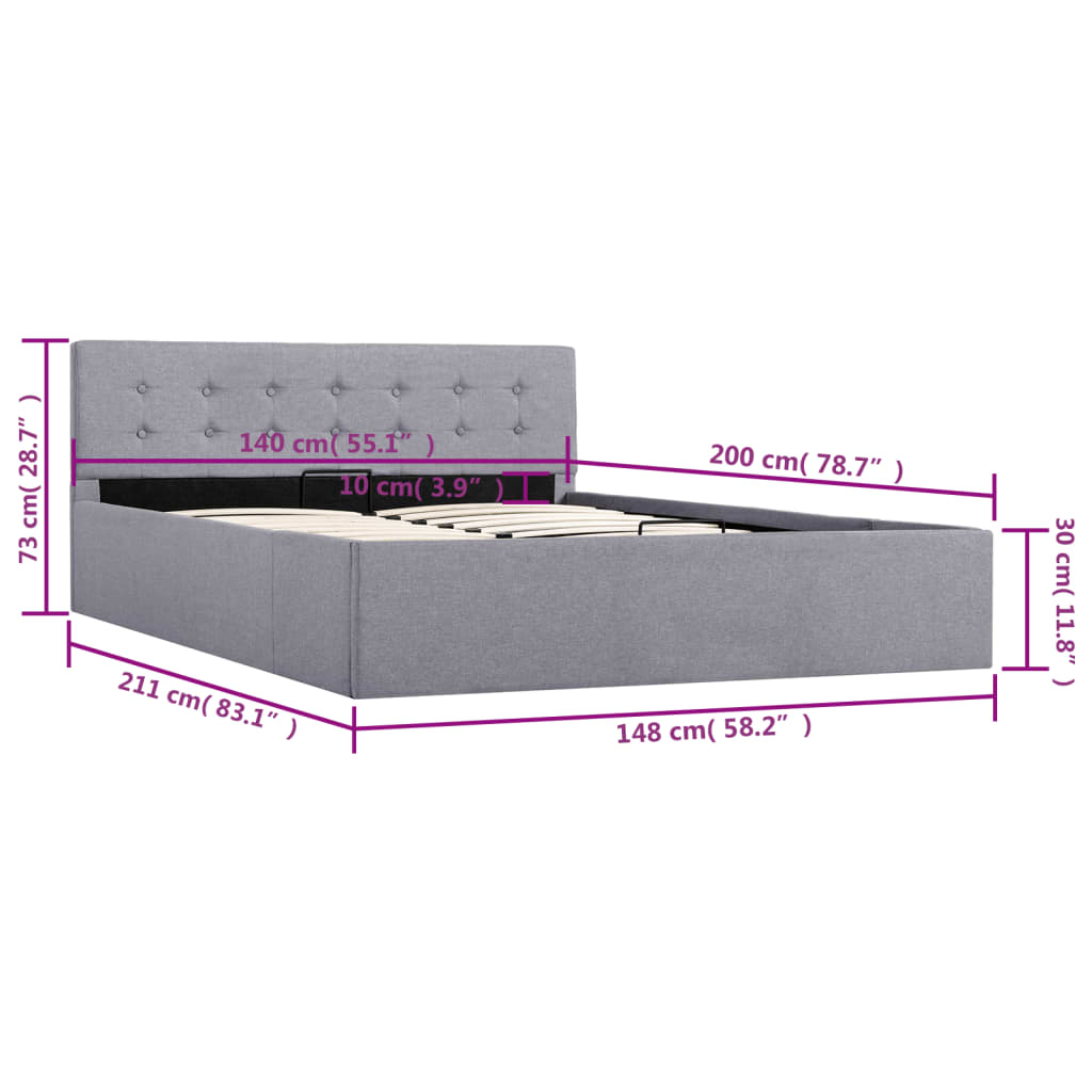 vidaXL Cadre de lit à rangement hydraulique sans matelas 140x200 cm