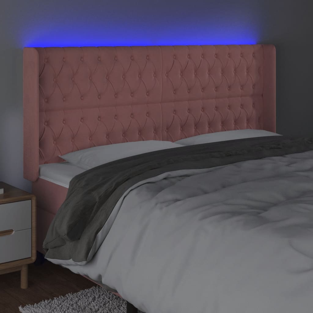 vidaXL Tête de lit à LED Rose 203x16x118/128 cm Velours