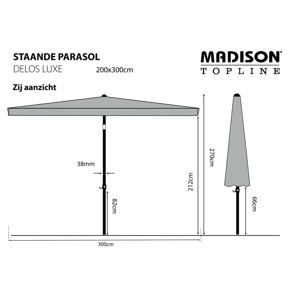 Madison Parasol Delos Luxe 300 x 200 cm Gris PAC5P014