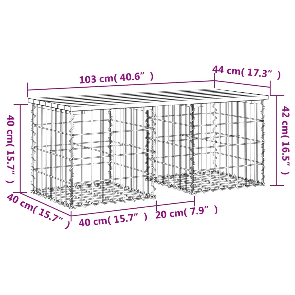 vidaXL Banc de jardin design de gabion 103x44x42 cm bois massif de pin