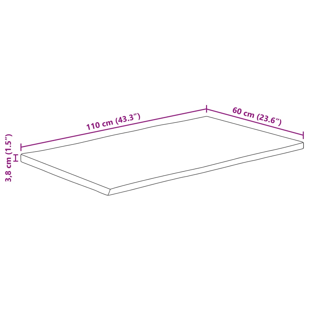 vidaXL Dessus de table 110x60x3,8cm rectangulaire bois massif d'acacia