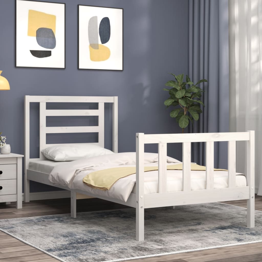 vidaXL Cadre de lit avec tête de lit blanc simple bois massif