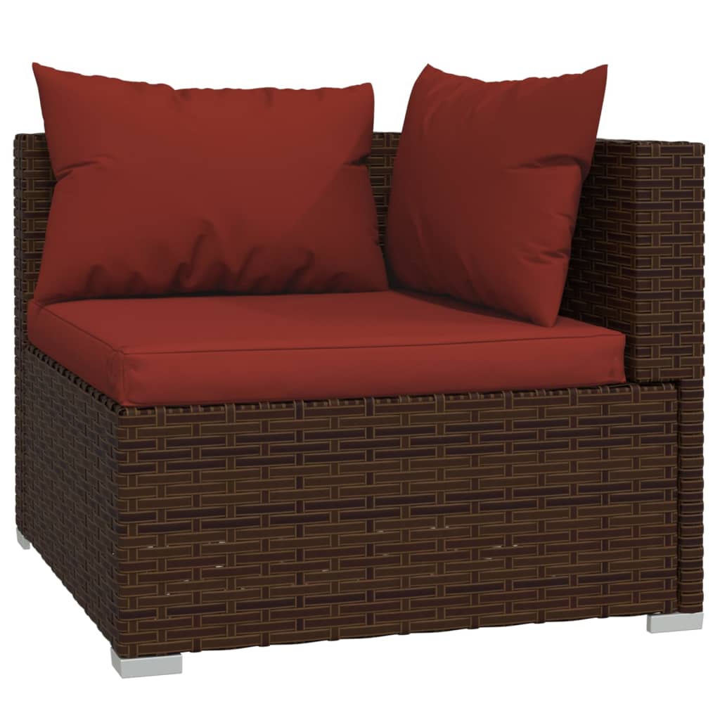 vidaXL Salon de jardin 5 pcs avec coussins Résine tressée Marron