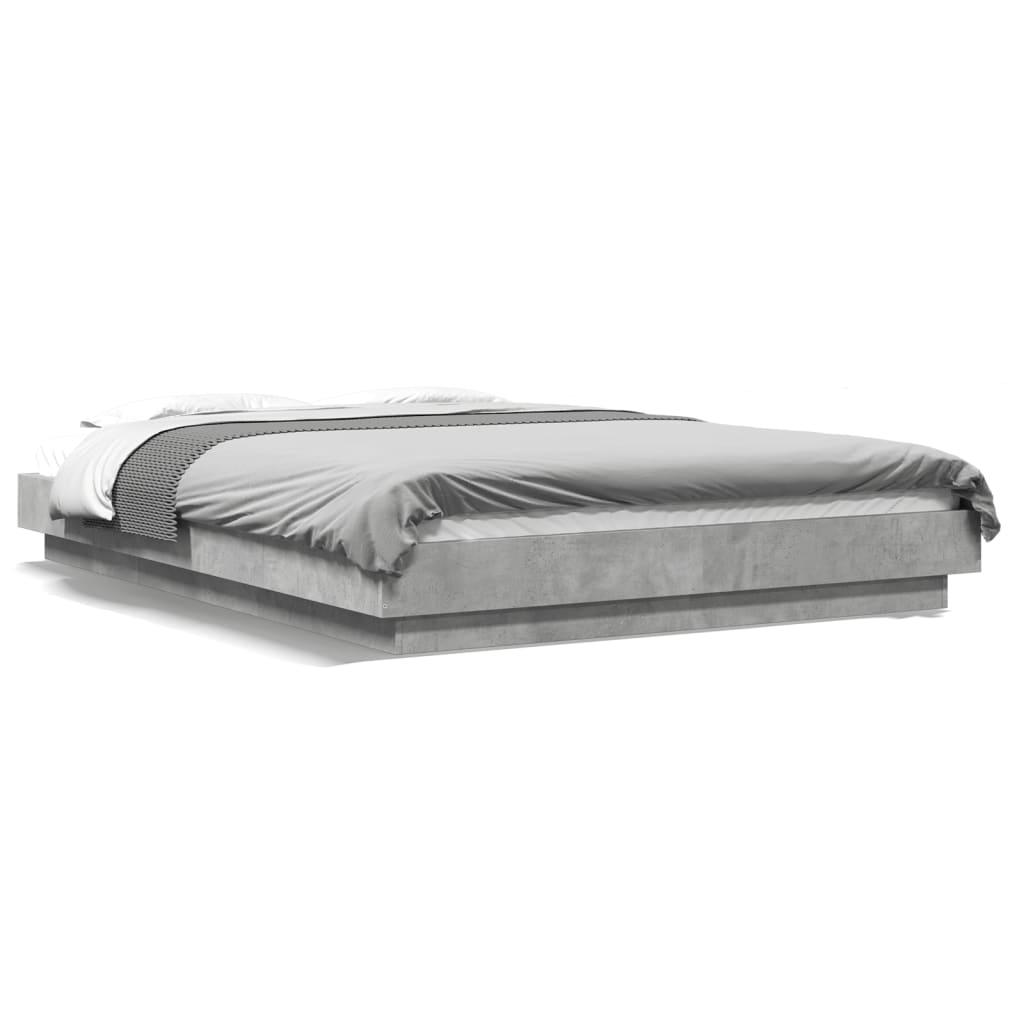 vidaXL Cadre de lit et lumières LED sans matelas gris béton 140x190 cm