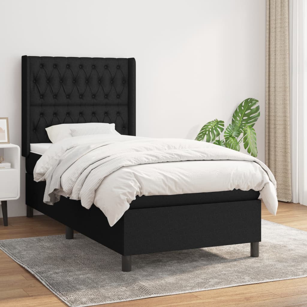 vidaXL Sommier à lattes de lit avec matelas Noir 100x200 cm Tissu