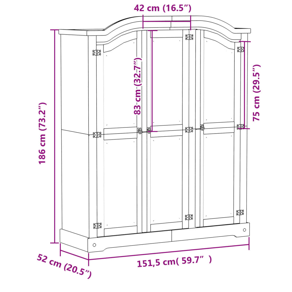 vidaXL Garde-robe Corona 151,5x52x186 cm bois de pin massif