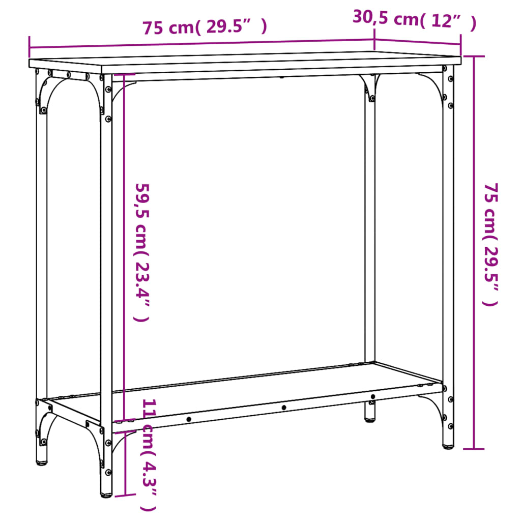 vidaXL Table console chêne sonoma 75x30,5x75 cm bois d'ingénierie