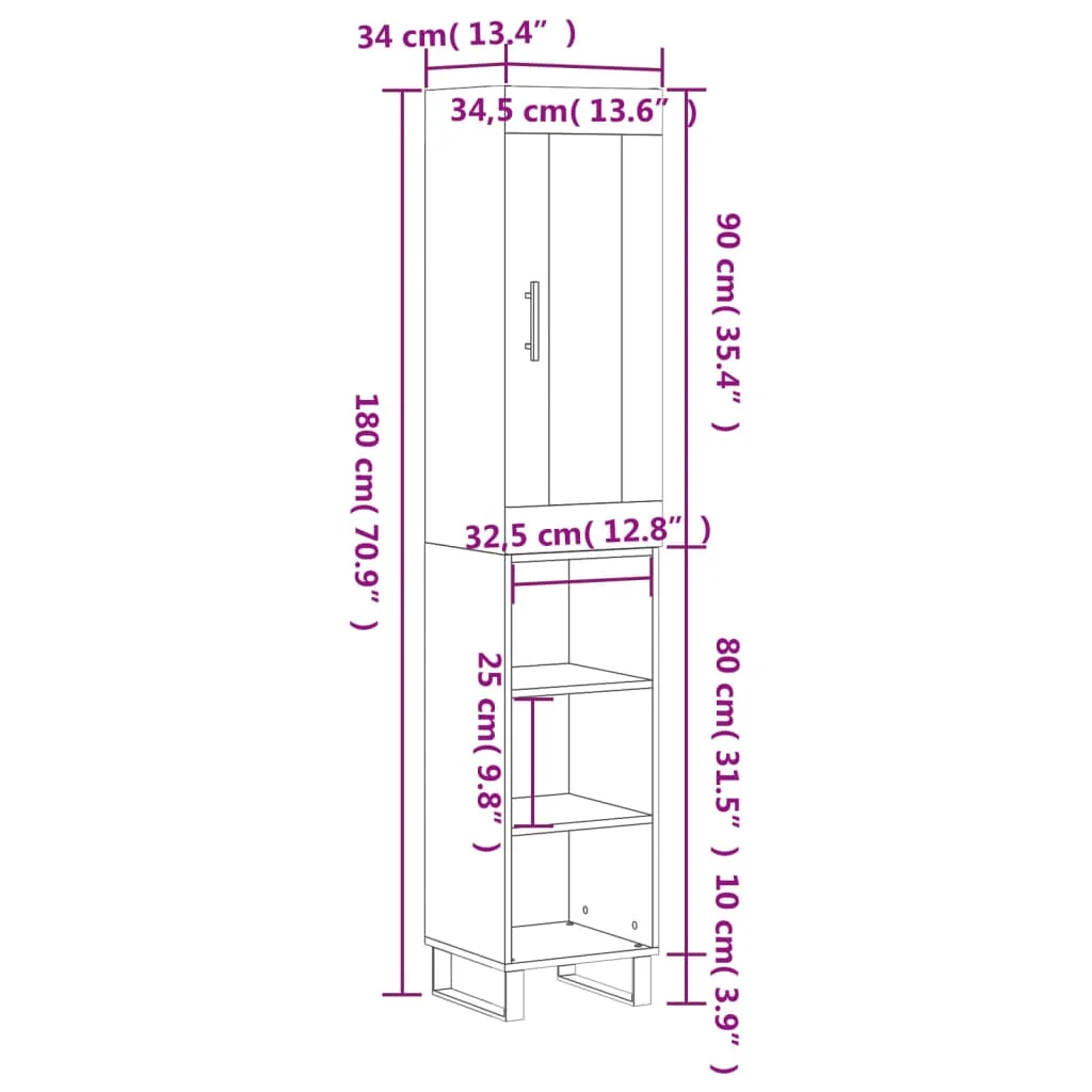 vidaXL Buffet haut Chêne fumé 34,5x34x180 cm Bois d'ingénierie