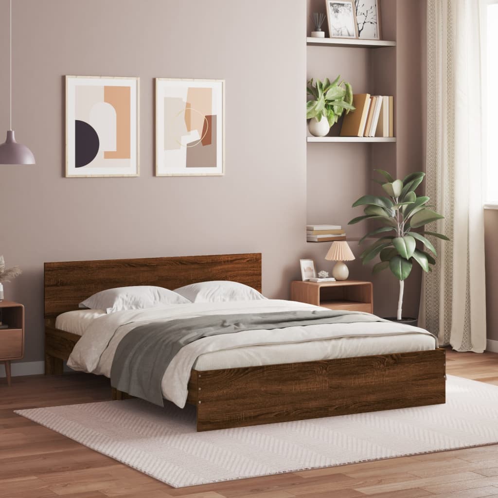 vidaXL Cadre de lit avec LED sans matelas chêne marron 160x200 cm