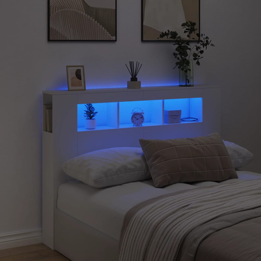 vidaXL Tête de lit à LED blanc 140x18,5x103,5 cm bois d'ingénierie