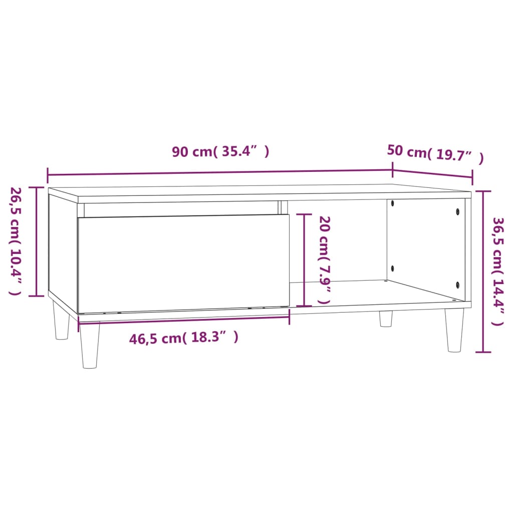 vidaXL Table basse Chêne marron 90x50x36,5 cm Bois d'ingénierie