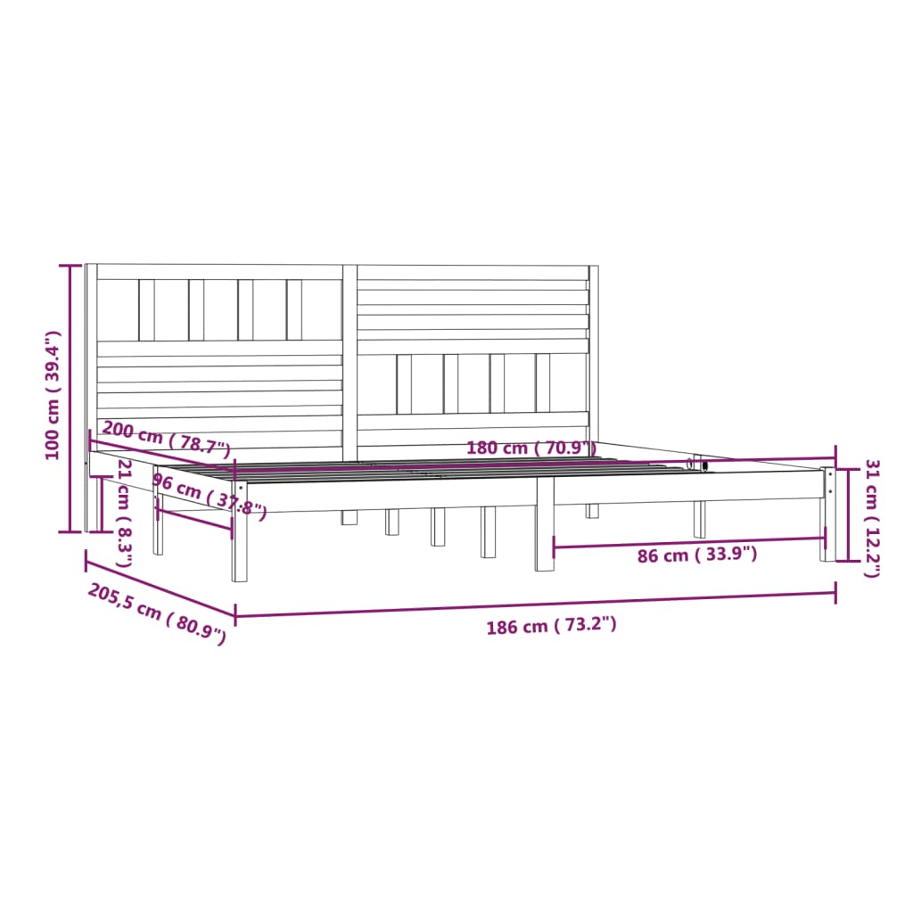 vidaXL Cadre de lit 180x200 cm Super King bois de pin massif