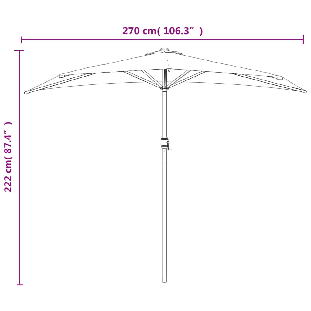 vidaXL Parasol de balcon avec mât en aluminium Taupe 270x144 cm Demi