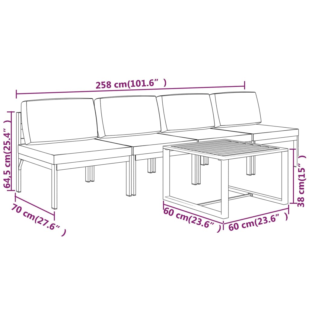 vidaXL Salon de jardin 5 pcs avec coussins Aluminium Anthracite