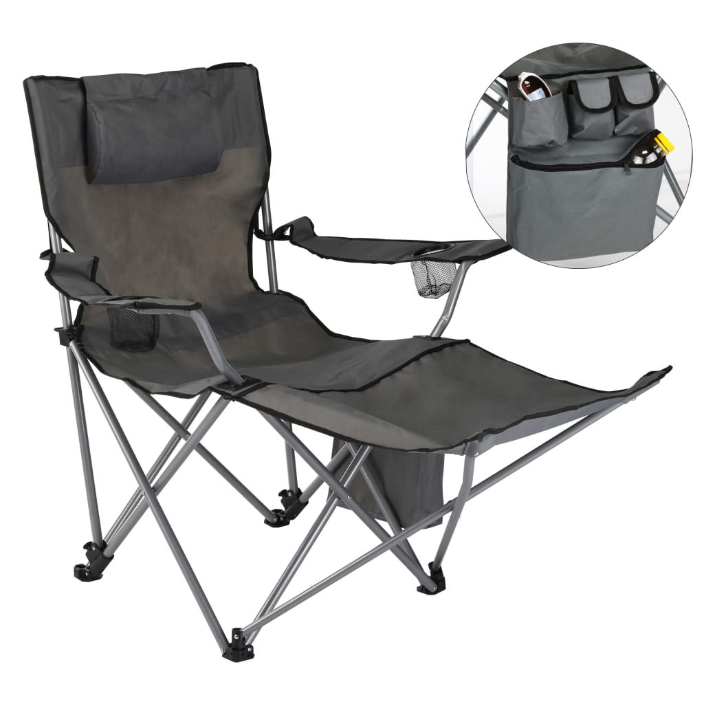 HI Chaise de camping de luxe avec repose-pieds Anthracite