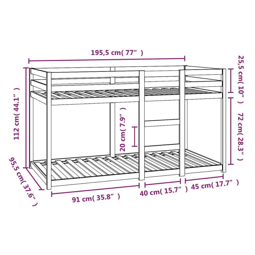 vidaXL Lit superposé sans matelas 90x190 cm bois de pin massif