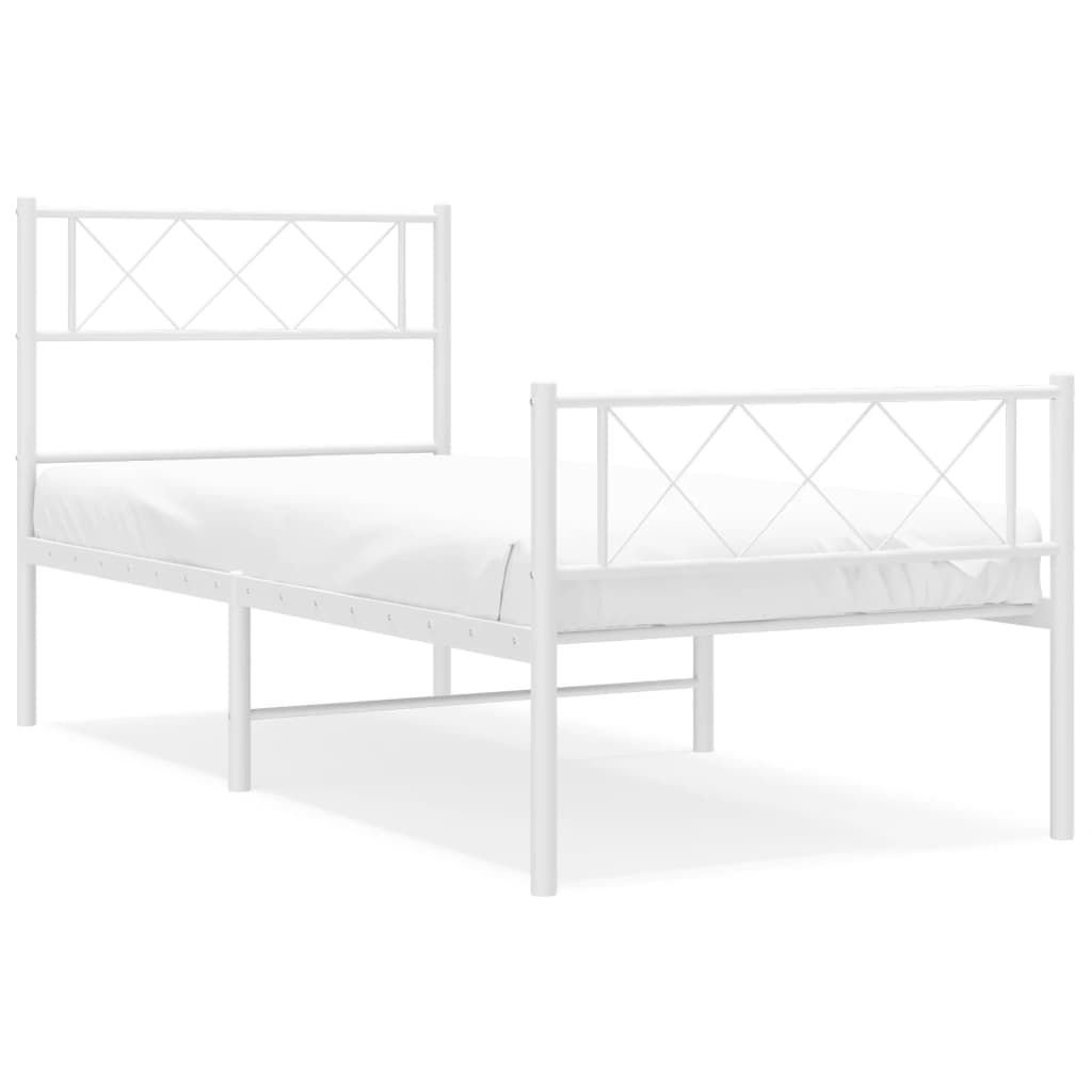 vidaXL Cadre de lit métal sans matelas et pied de lit blanc 100x200 cm