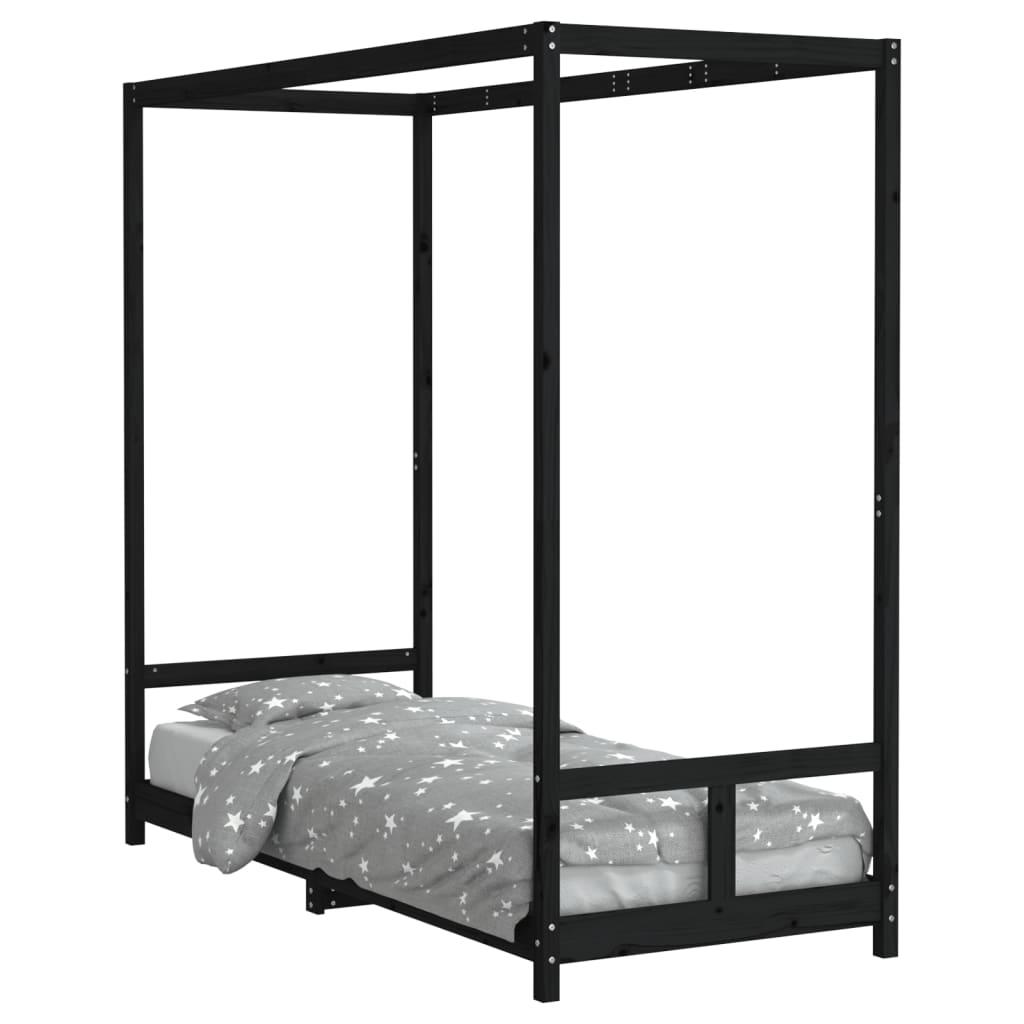 vidaXL Cadre de lit pour enfants noir 80x200 cm bois de pin massif