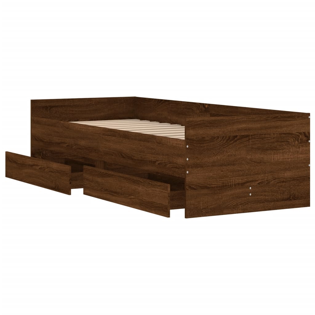 vidaXL Cadre de lit avec tiroirs sans matelas chêne marron 90x190 cm