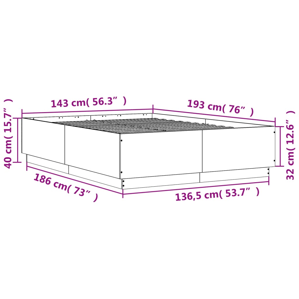 vidaXL Cadre de lit chêne fumé 140x190 cm bois d'ingénierie