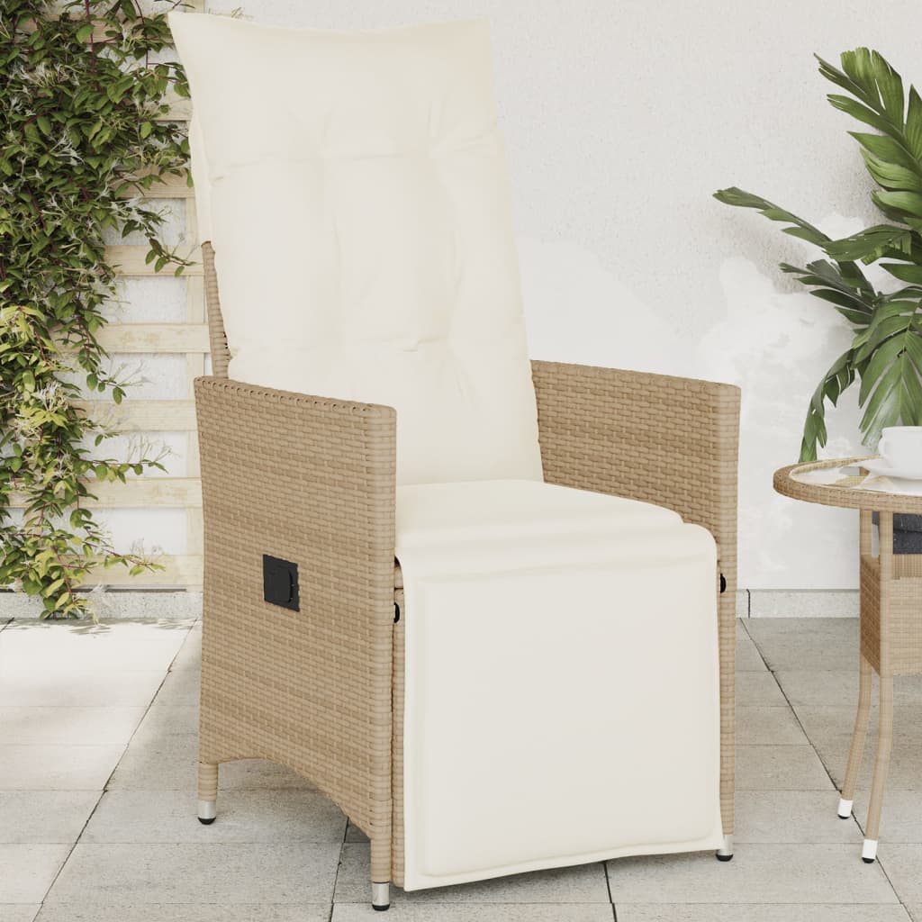 vidaXL Chaise inclinable de jardin avec coussins beige résine tressée