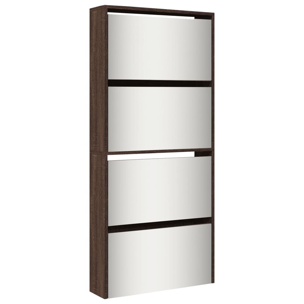 vidaXL Armoire à chaussures miroir 4 niveaux chêne marron 63x17x134 cm