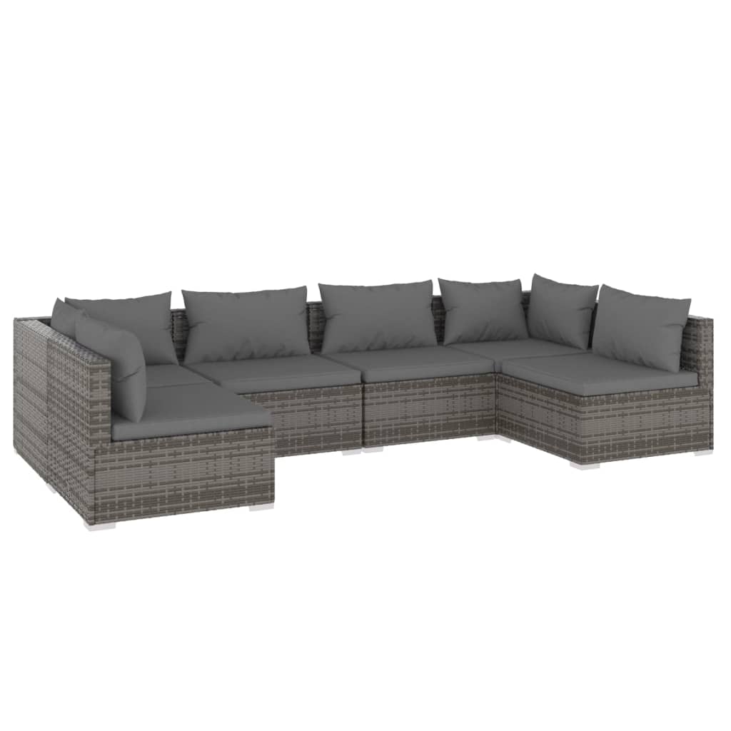 vidaXL Salon de jardin 6 pcs avec coussins Résine tressée Gris