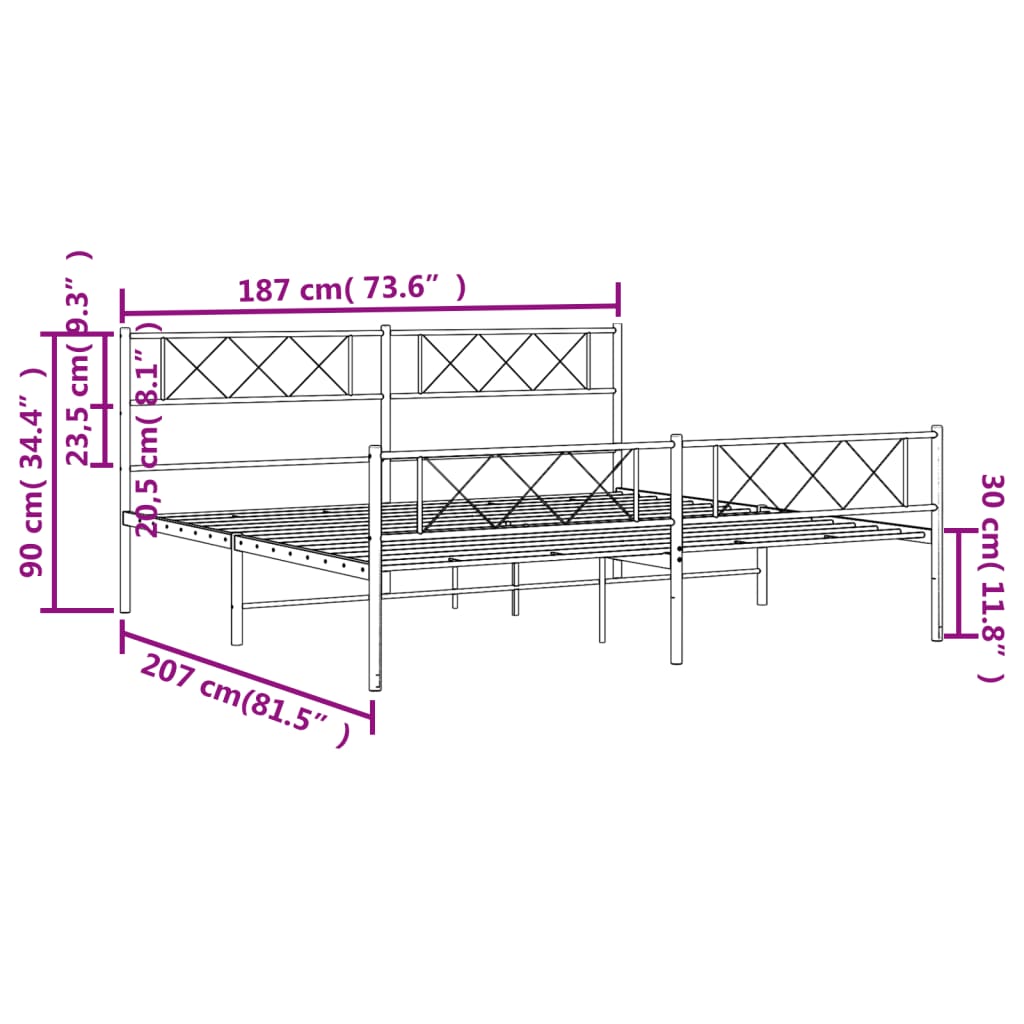 vidaXL Cadre de lit métal sans matelas et pied de lit blanc 180x200 cm