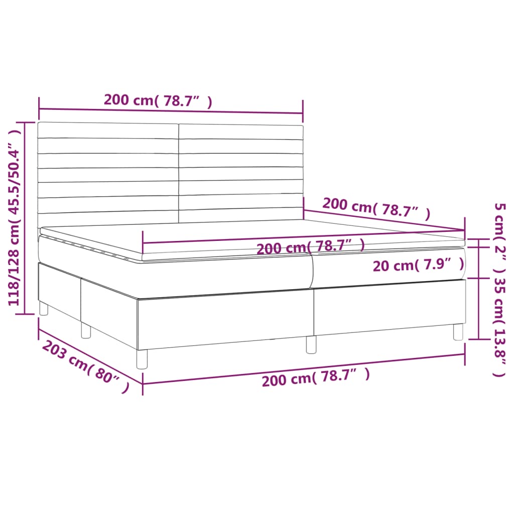 vidaXL Sommier à lattes de lit avec matelas Gris clair 200x200cm Tissu