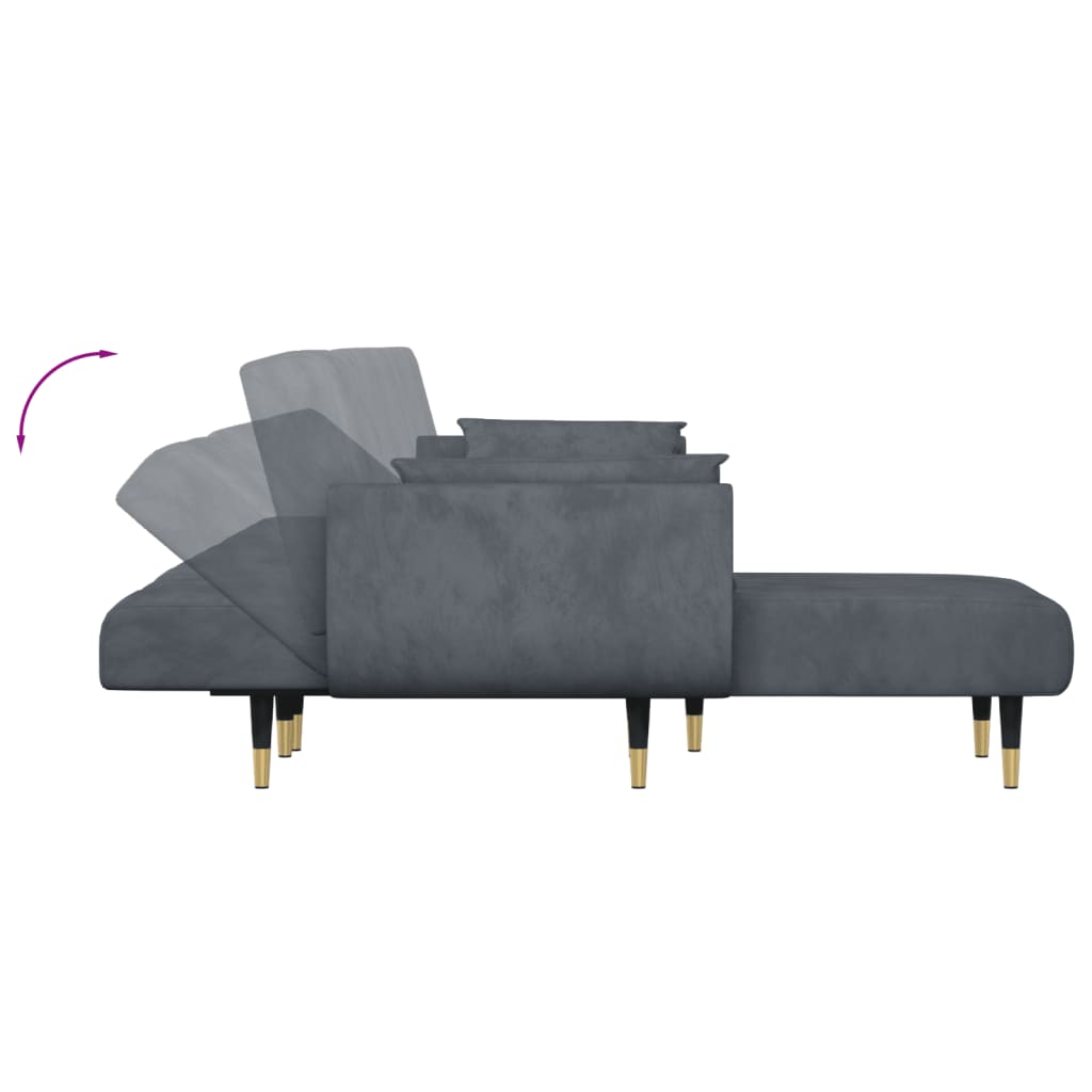 vidaXL Canapé-lit en forme de L gris 275x140x70 cm velours