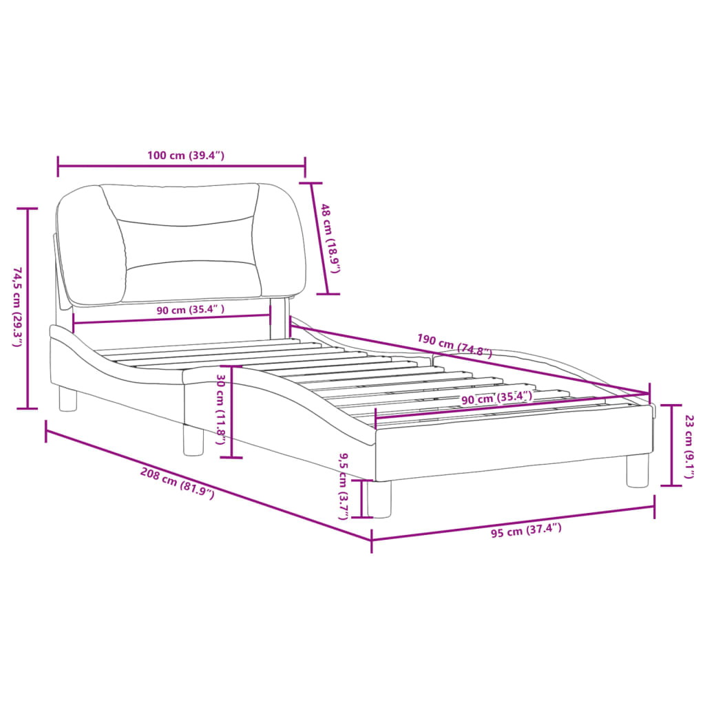 vidaXL Cadre de lit sans matelas noir 90x190 cm similicuir