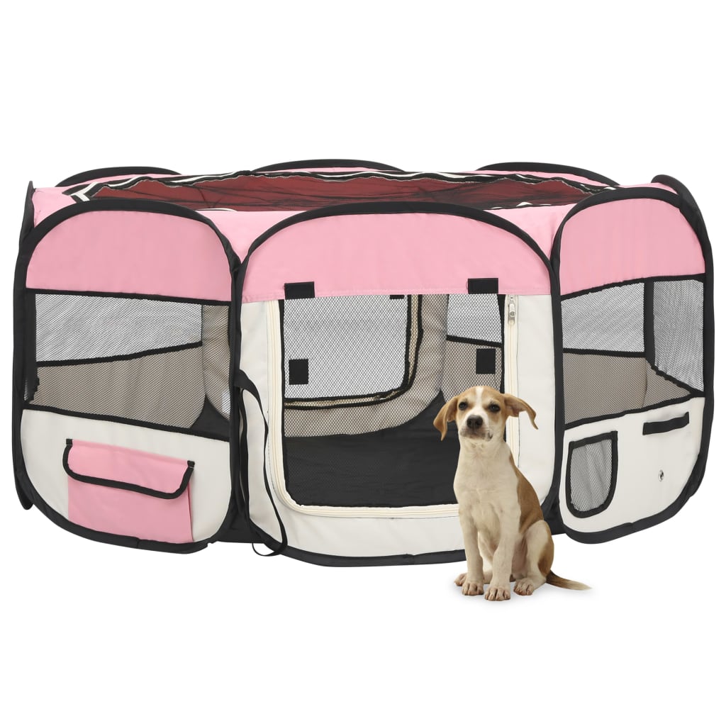 vidaXL Parc pliable pour chien avec sac de transport Rose 145x145x61cm