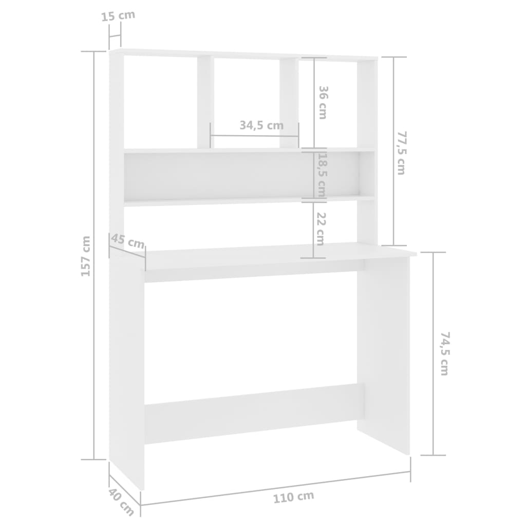 vidaXL Bureau avec étagères Blanc 110 x 45 x 157 cm Aggloméré