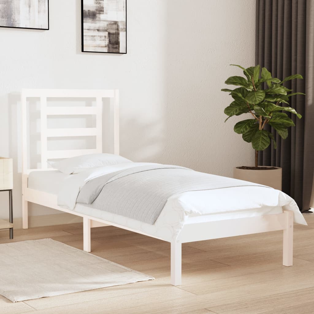 vidaXL Cadre de lit Blanc Bois massif 75x190 cm Petit simple