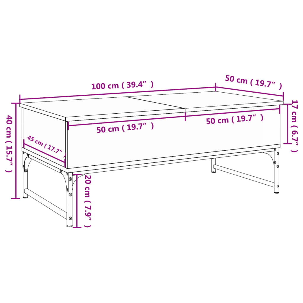 vidaXL Table basse sonoma gris 100x50x40 cm bois d'ingénierie et métal