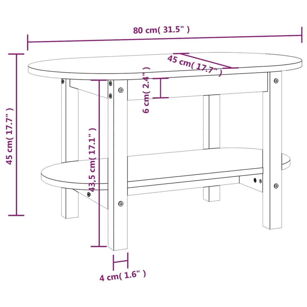 vidaXL Table basse Noir 80x45x45 cm Bois massif de pin