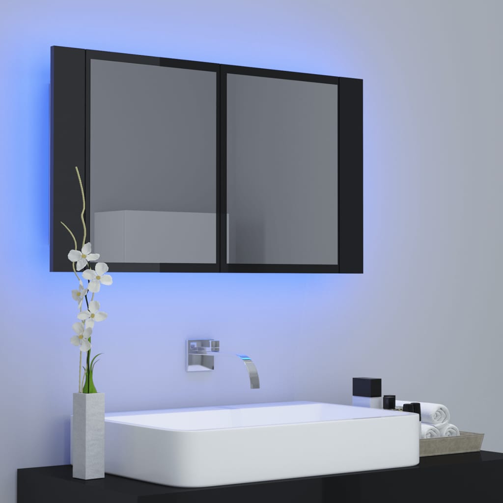 vidaXL Armoire à miroir de bain à LED Noir brillant Acrylique