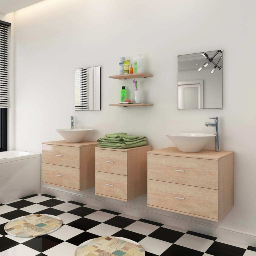 vidaXL Mobilier de salle de bain avec lavabo 7 pcs Beige