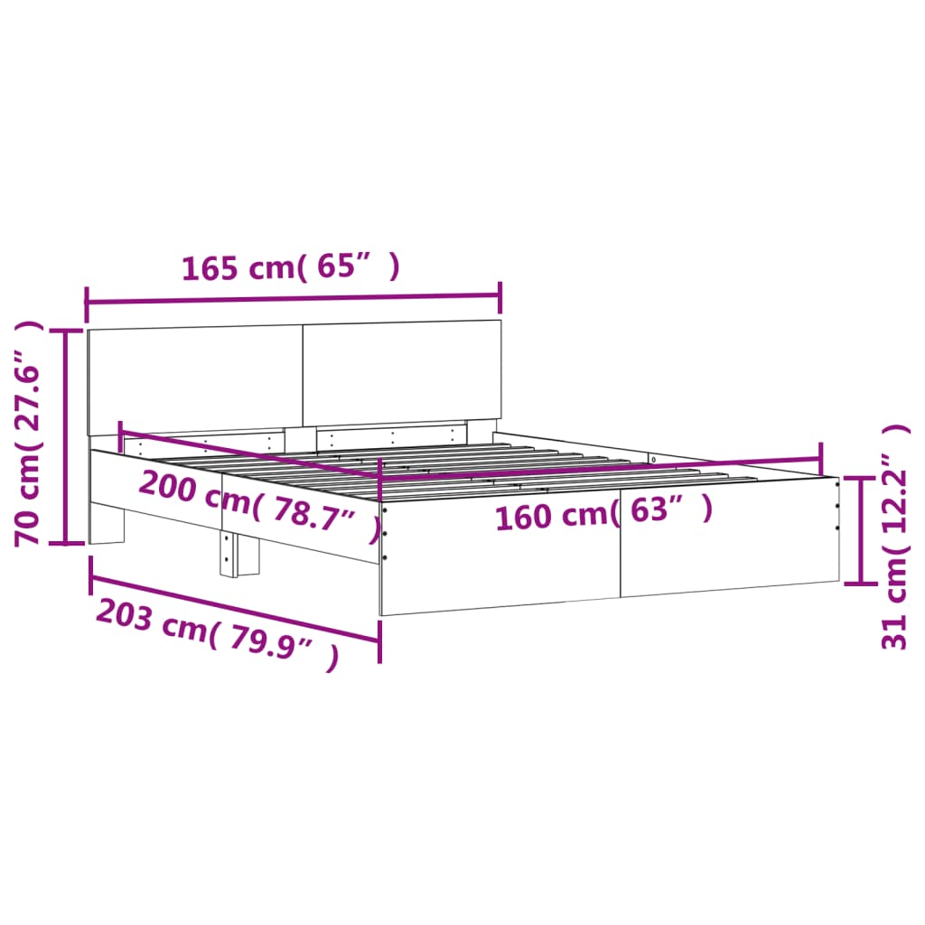 vidaXL Cadre de lit avec LED sans matelas chêne marron 160x200 cm