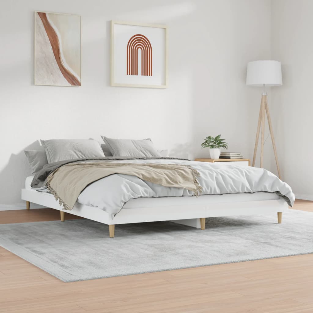 vidaXL Cadre de lit blanc brillant 120x200 cm bois d'ingénierie