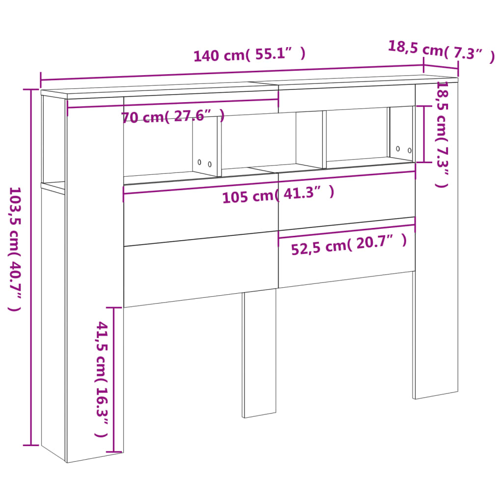 vidaXL Tête de lit à LED blanc 140x18,5x103,5 cm bois d'ingénierie