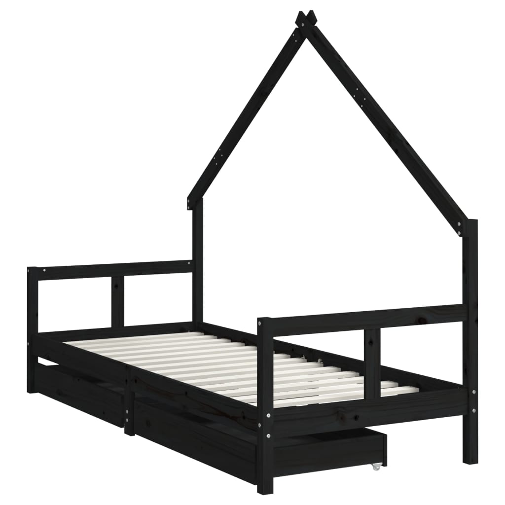 vidaXL Cadre de lit enfant tiroirs noir 80x200 cm bois de pin massif