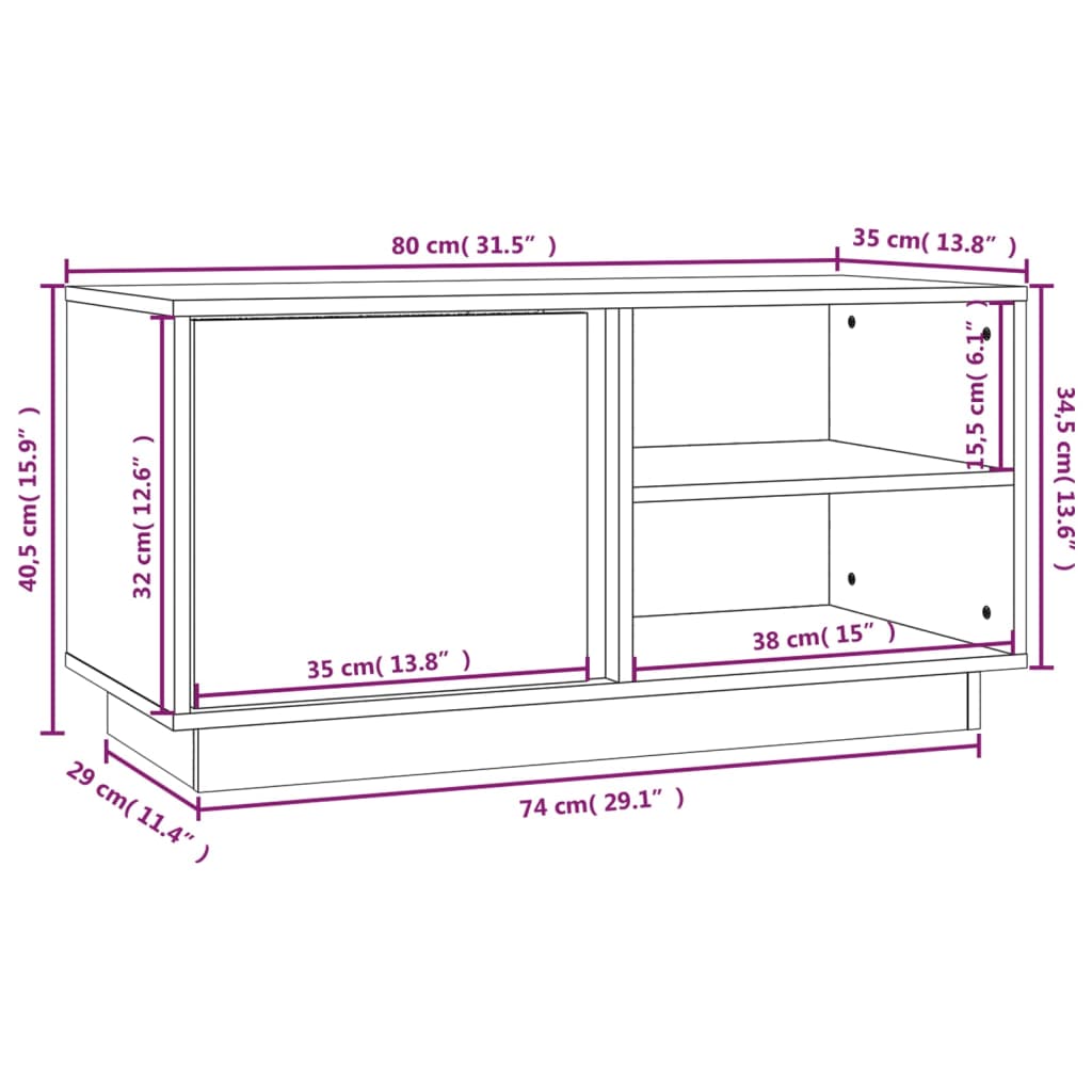 vidaXL Meuble TV Gris 80x35x40,5 cm Bois de pin massif