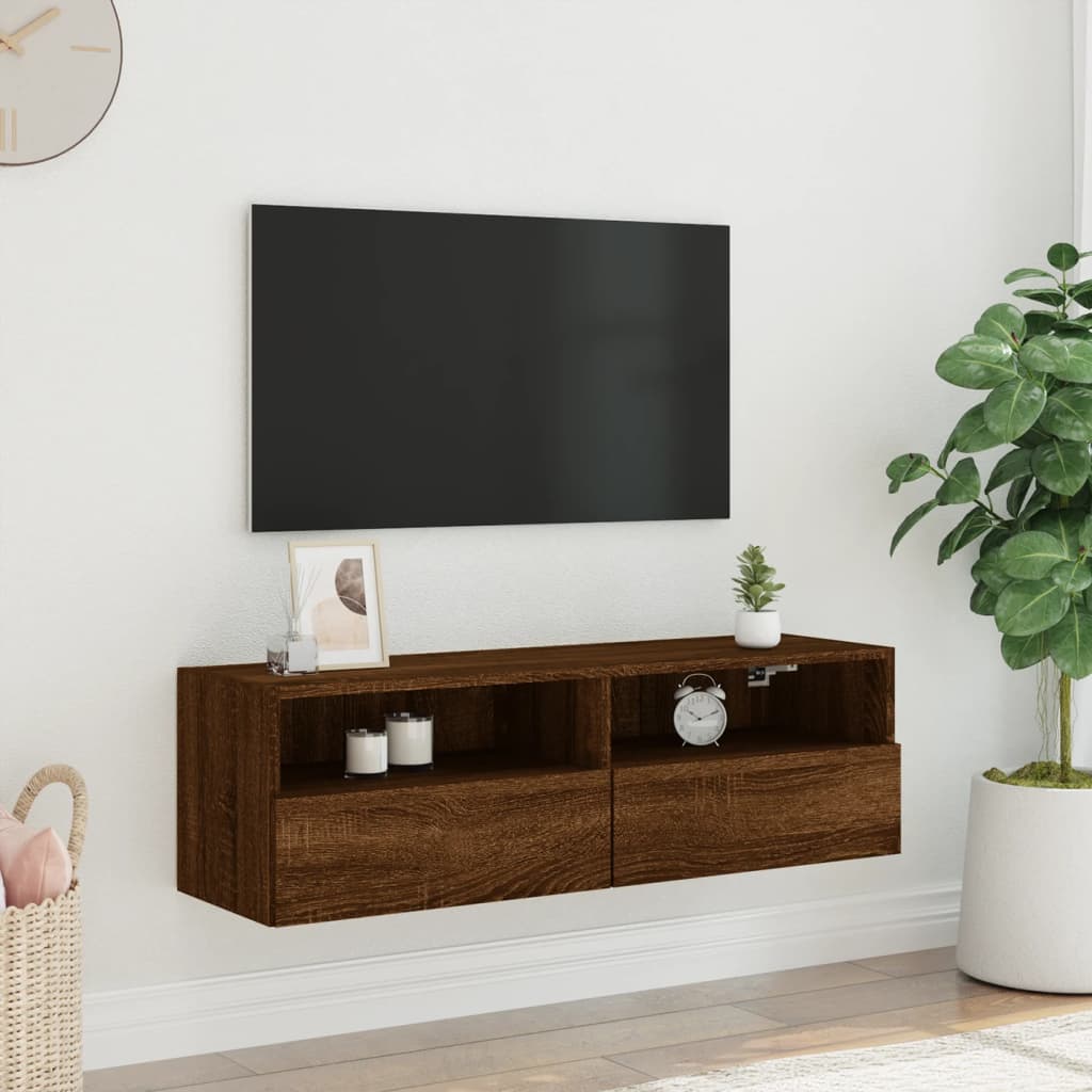 vidaXL Meuble TV mural chêne marron 100x30x30 cm bois d'ingénierie